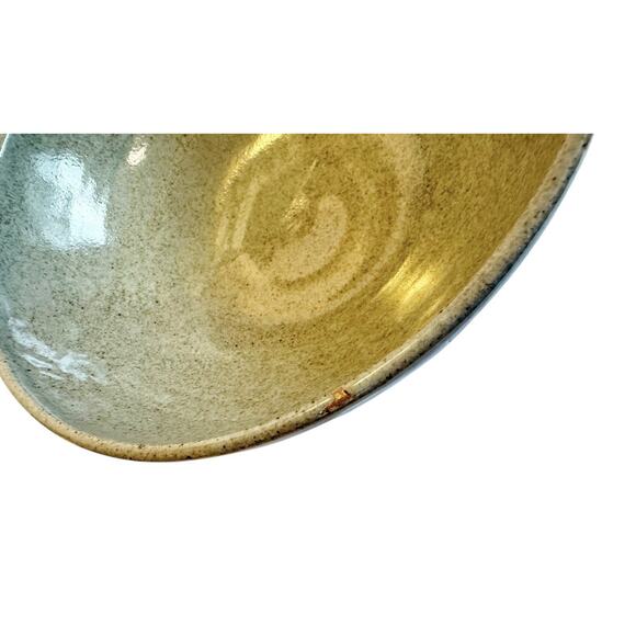 Hand Thrown Art Pottery Bowl Bluish Green Glaze w/Rings Artist Signed Multi Use - Picture 7 of 16